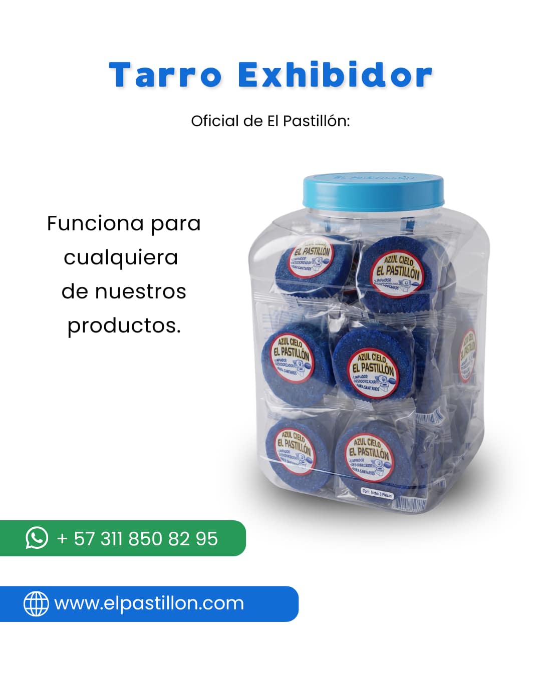 Tarro Exhibidor Multiproducto - El Pastillón Tarro exhibidor de pastillas sanitarias El Pastillón para puntos de venta y distribuidores en Bogotá.